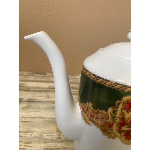 American Atelier Noel Christmas Teapot Gold Trim Holiday Porcelain 3398 - Picture 6 of 13